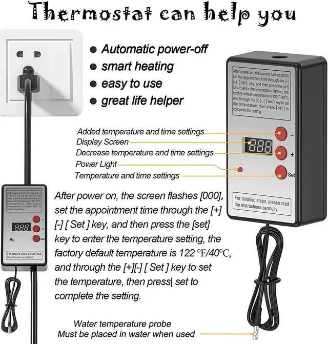 Alt view image 5 of 6 - Water Heater, Pool Heater, Immersion Bucket Water Heater, Submersible Water Heater 304 Stainless Steel Guard with Controller, Pool Heater for Above Ground Pool to Heat 5 Gallons of Water in Minutes