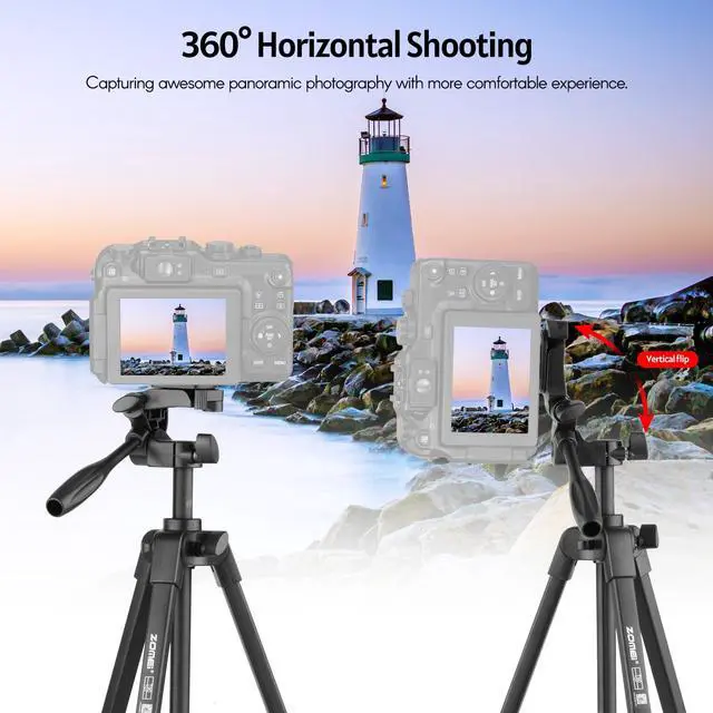 Alt view image 6 of 7 - ZOMEI T90 Portable Tripod Aluminum Alloy Selfie Travel Phone Tripod Max. Height 136cm/54in with Ball Head Carrying Bag Shutter Phone Clamp Shutter Clip for Landscape Product Portrait Photography Live