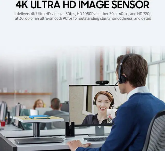 Alt view image 3 of 7 - Logitech C1000e 4K Wide-angle Camera USB Webcam Built-in Omnidirectional Noise Reduction Microphone