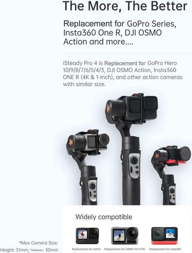 Alt view image 4 of 7 - hohem iSteady Pro 4 3-Axis Handheld Sports Camera Gimbal Stabilizer Wireless Control Splash Proof Stabilizer Replacement for GoPro 10 9 8 7 6 5 4 3 OSMO Action Insta360 One R
