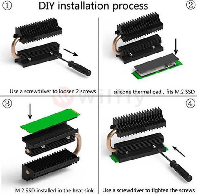 Alt view image 5 of 5 - COOLM2SSD - M.2 SSD Radiator Heatsink with Heat Pipe, Compatible with PCIE NVME M.2 2280/SATA M.2 2280 SSD. With Thermal Silica Pad (Excluding SSD), Cooling Effect up to 30 Degrees. OEM/ODM Welcome!