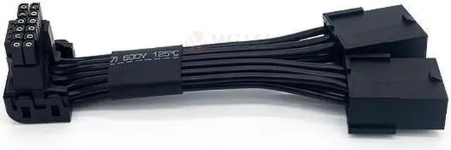 Alt view image 3 of 7 - Wilfly ATX3.1 16Pin to 2*8(6+2) Pin PCIE GPU Sleeved PSU Extension Cable H++ 12+4 Pin 90 Degree Reverse Conn Graphics Card Power Supply RTX 5090 Series 16AWG, For PSU 800w up No need change New PSU