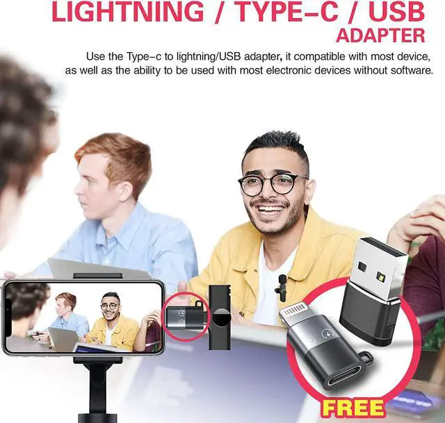 Alt view image 6 of 7 - Wireless Clip Mic, Wireless Lavalier Microphones Lapel Clip-on Microphone for Smartphone, Laptop Video Recording, Tiktok, Facebook Live Comments YouTube Live Stream With Adapter