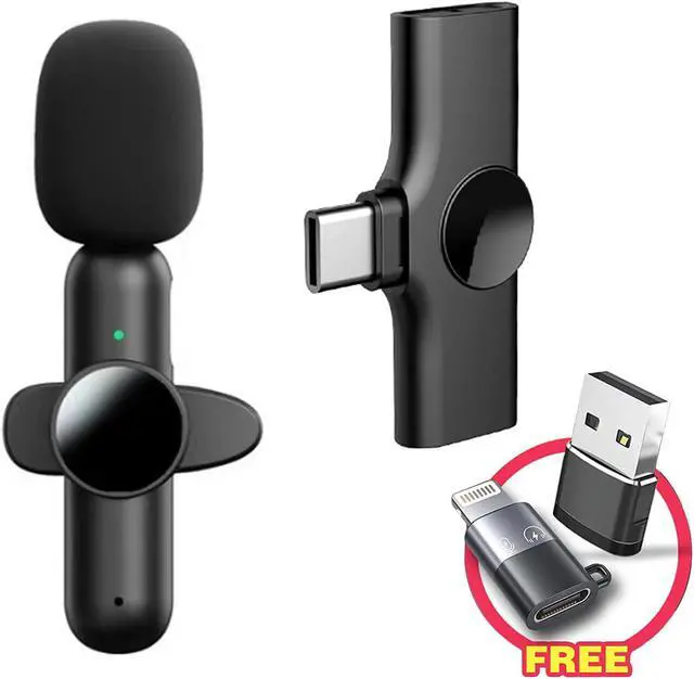 Main image of Wireless Clip Mic, Wireless Lavalier Microphones Lapel Clip-on Microphone for Smartphone, Laptop Video Recording, Tiktok, Facebook Live Comments YouTube Live Stream With Adapter