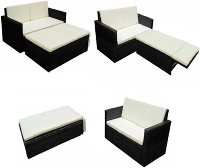 Alt view image 10 of 16 - vidaXL Patio Furniture Set 2 Piece Loveseat Outdoor Sofa Poly Rattan Black