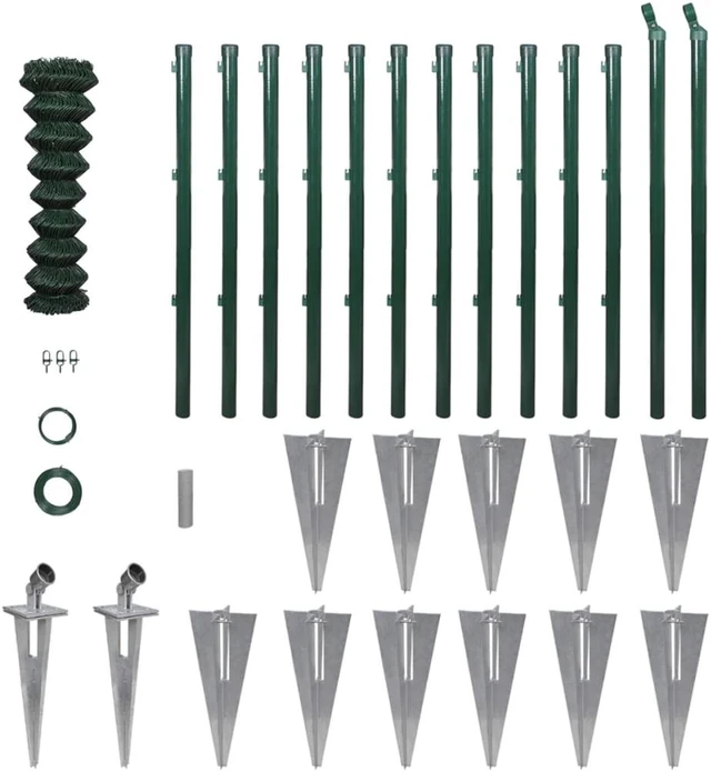 Alt view image 4 of 9 - vidaXL Chain Link Fence with Posts Spike Steel 2.6ftx82ft
