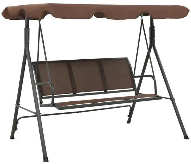 Alt view image 12 of 16 - vidaXL Swing Chair Outdoor Swing Bench with Adjustable Canopy Coffee Steel
