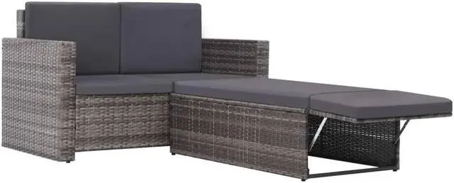Alt view image 11 of 12 - vidaXL Patio Furniture Set 2 Piece Loveseat Outdoor Sofa Poly Rattan Gray
