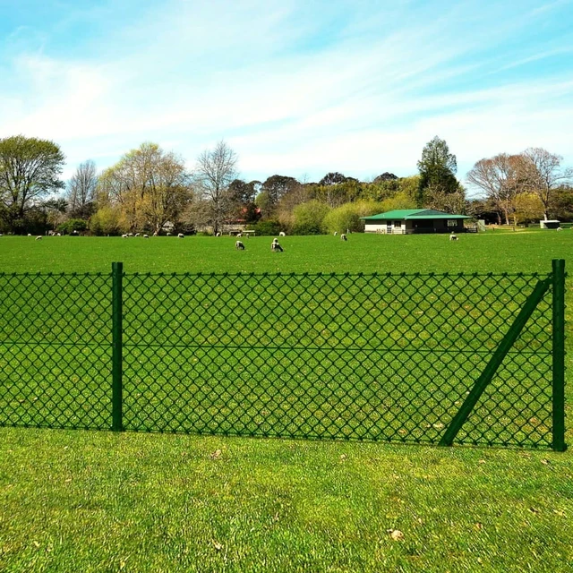 Alt view image 5 of 9 - vidaXL Chain Link Fence with Posts Spike Steel 2.6ftx82ft