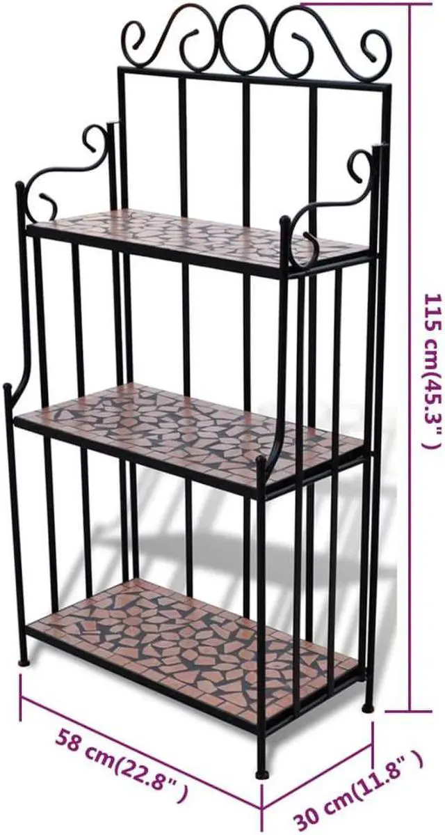 Alt view image 9 of 9 - vidaXL Plant Rack 3-Tier Plant Stand Shelves Flower Pot Stand Terracotta Mosaic