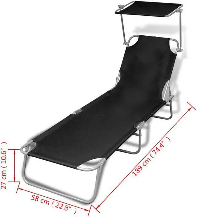 Alt view image 10 of 10 - vidaXL Sun Lounger Black Powder-Coated Steel, Polyester Standard