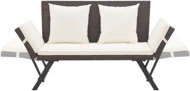 Alt view image 15 of 15 - vidaXL Patio Bench with Adjustable Armrest and Cushions Brown Poly Rattan