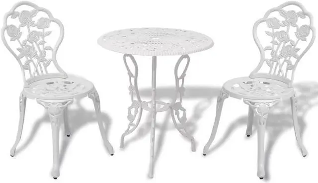 Alt view image 8 of 12 - vidaXL Patio Bistro Set 3 Piece Garden Table and Chair Cast Aluminum White