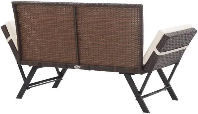 Alt view image 14 of 15 - vidaXL Patio Bench with Adjustable Armrest and Cushions Brown Poly Rattan