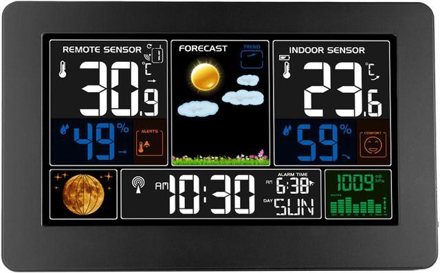 Wireless LCD Digital Weather Station Indoor Outdoor Thermometer Hygrometer  Wall Barometer MoonPhase Weather Forecast Alarm Watch