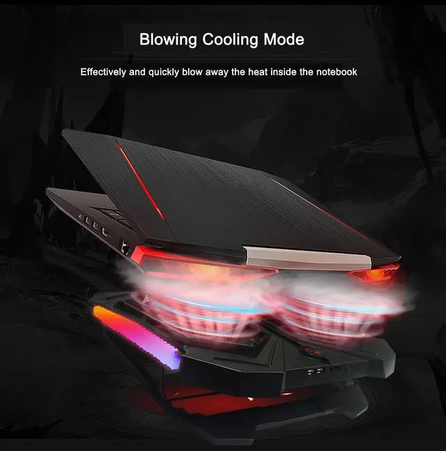 Alt view image 6 of 7 - RGB Laptop Cooling Cooler Fan Pad Gaming Laptops Radiator Cooling Stand, Double Quiet high Speed Turbine Large air Volume USB Laptop Heavy Cooler,Suitable for 12-16inch laptops, 4 Heights, Colorful