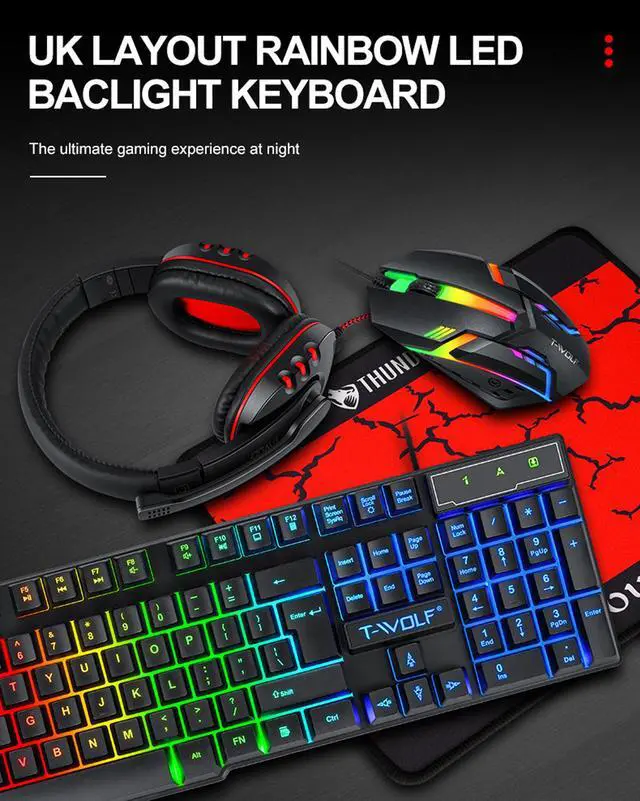 Alt view image 2 of 7 - 4 in 1 Wired RGB Gaming Keyboard and Backlit Mouse and Gaming Headset Combo USB Wired Backlit Keyboard,LED Gaming Keyboard Mouse Set,Headset with Microphone for Laptop PC Computer Game and Work