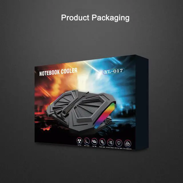 Alt view image 7 of 7 - RGB Laptop Cooling Cooler Fan Pad Gaming Laptops Radiator Cooling Stand, Double Quiet high Speed Turbine Large air Volume USB Laptop Heavy Cooler,Suitable for 12-16inch laptops, 4 Heights, Colorful