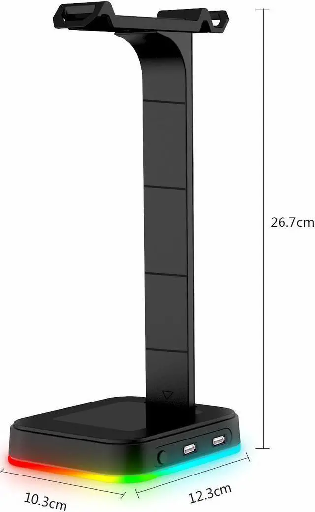 Alt view image 6 of 7 - RGB Gaming Headset Stand Holder RGB Surround Sound Headphone Earphones Stand Holder Hanger Hook with USB Charger Desk Bracket Headphone Holder Display Shelf for Gamers Gaming PC Universal