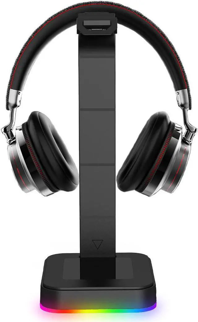 Alt view image 7 of 7 - RGB Gaming Headset Stand Holder RGB Surround Sound Headphone Earphones Stand Holder Hanger Hook with USB Charger Desk Bracket Headphone Holder Display Shelf for Gamers Gaming PC Universal