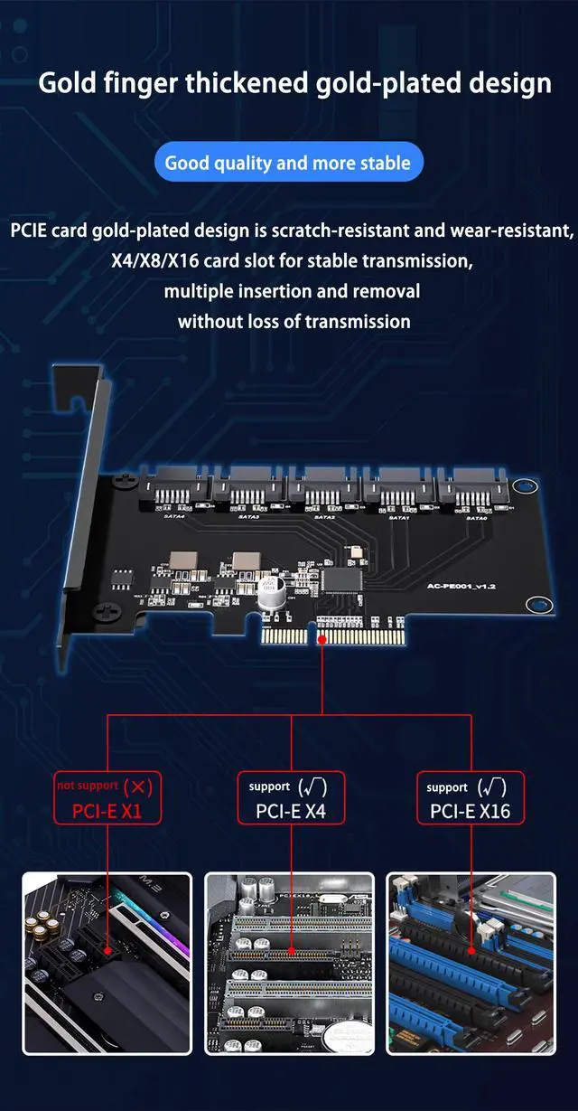 Alt view image 3 of 7 - PCIe SATA Card PCIE to 5 Port SATA 3.0 6Gps computer desktop chassis adapter card solid state mechanical hard disk adapter box Support 5 SATA 3.0 Devices Built-in Adapter Converter for Desktop PC