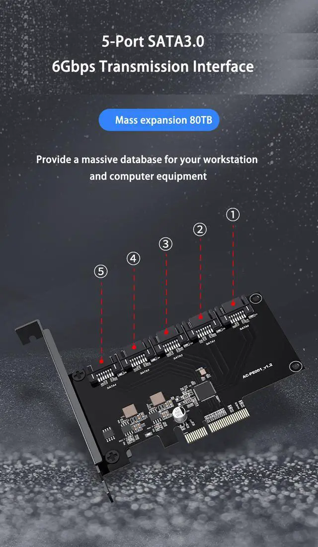 Alt view image 4 of 7 - PCIe SATA Card PCIE to 5 Port SATA 3.0 6Gps computer desktop chassis adapter card solid state mechanical hard disk adapter box Support 5 SATA 3.0 Devices Built-in Adapter Converter for Desktop PC
