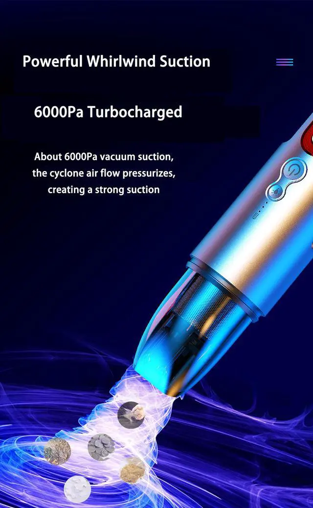 Alt view image 6 of 7 - Handheld Vacuum,Car Vacuum Cleaner,Cordless Vacuum 6000Pa Powerful Suction,70W Lightweight Wet Dry Handheld Vacuum with Rechargeable 2200mAh Battery for Home,Furnitures,Kitchen,Car and Pet