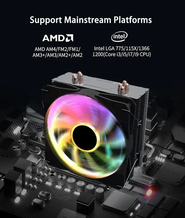 Alt view image 3 of 7 - CPU Cooler RGB Fans Heatsinks Air Cooler,120mm PWM CPU Processor Cooling Fan & 4 Copper CPU Heatsink Pipes Support Intel i3/i5/i7/i9,LGA775/115X/1366/1200,AMD AM4/FM2/FM1/AM3 CPU Radiator PWM Temperat