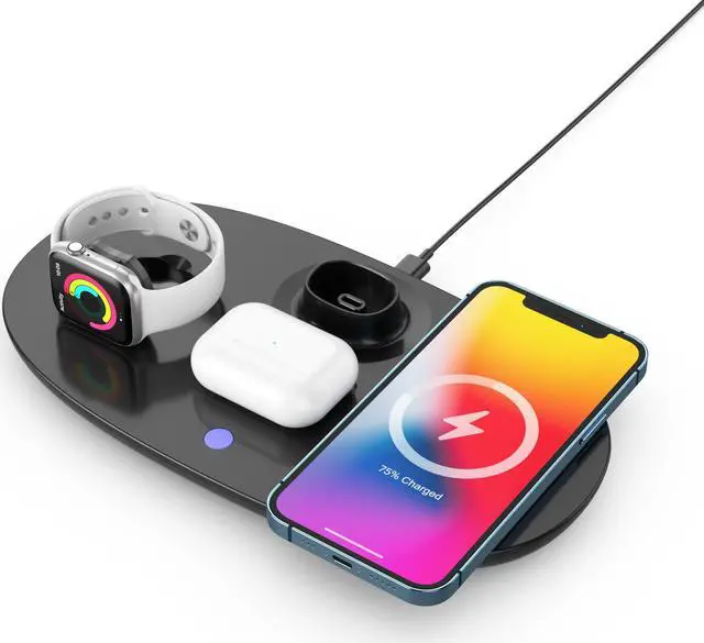 Alt view image 7 of 7 - 4 in 1 Wireless Charger 15W and Headphones Stand Holder Qi Fast Wireless Charging Station for AirPods/Apple Watch Series/iPhone 12/11/11 pro/11 Pro Max/XS/XS Max/XR/8/8 Plus/SE,Charging Dock Wireless