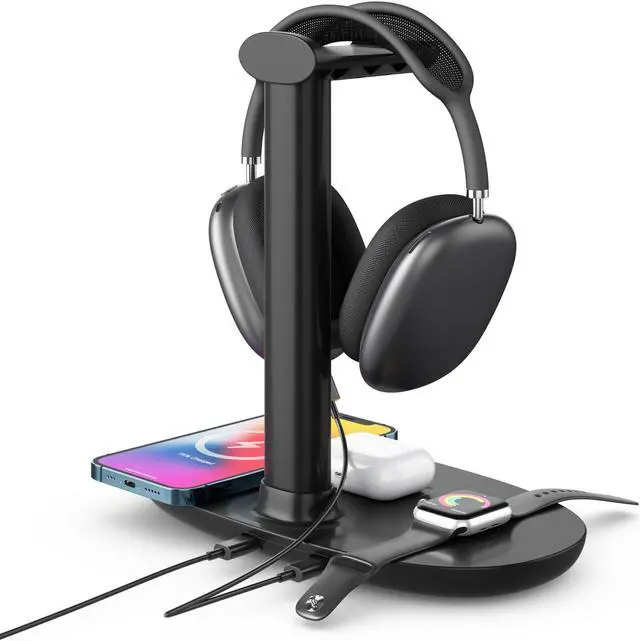 Alt view image 6 of 7 - 4 in 1 Wireless Charger 15W and Headphones Stand Holder Qi Fast Wireless Charging Station for AirPods/Apple Watch Series/iPhone 12/11/11 pro/11 Pro Max/XS/XS Max/XR/8/8 Plus/SE,Charging Dock Wireless