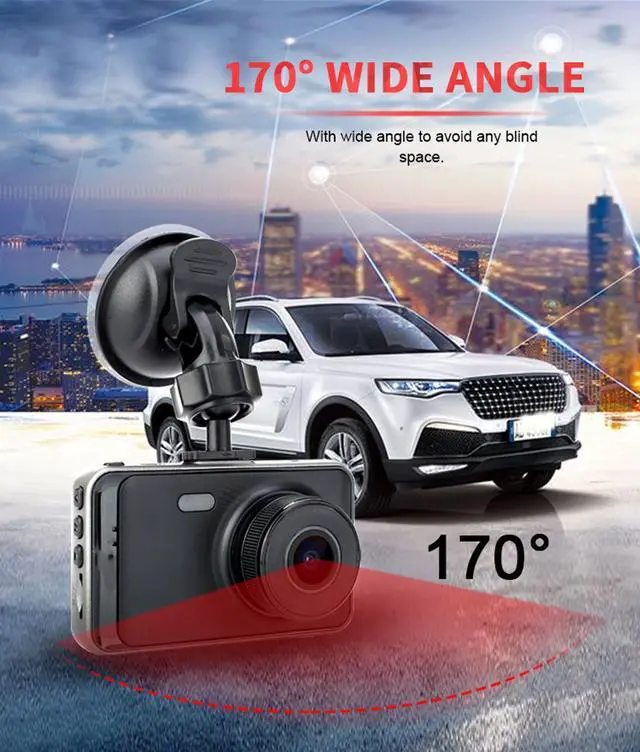 Alt view image 3 of 7 - Dash Cam Car DVR Car Dashboard Camera 1080P FHD DVR Dash Cam Recorder 3" LCD Screen Double Camera 170° Wide Angle Super Night Vision, G-Sensor,Parking Monitor, Loop Recording, Motion Detection