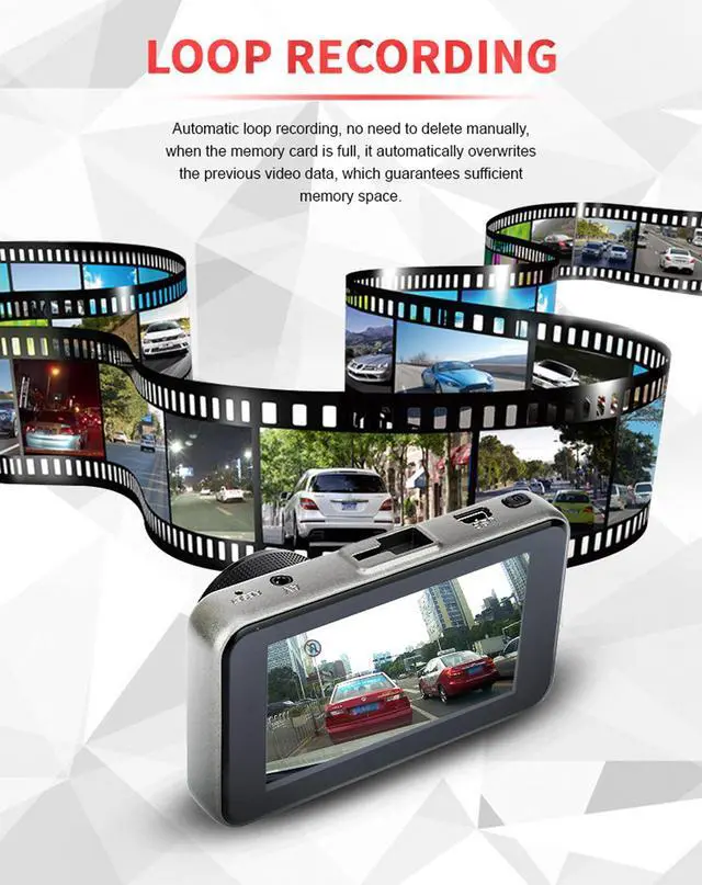 Alt view image 6 of 7 - Dash Cam Car DVR Car Dashboard Camera 1080P FHD DVR Dash Cam Recorder 3" LCD Screen Double Camera 170° Wide Angle Super Night Vision, G-Sensor,Parking Monitor, Loop Recording, Motion Detection