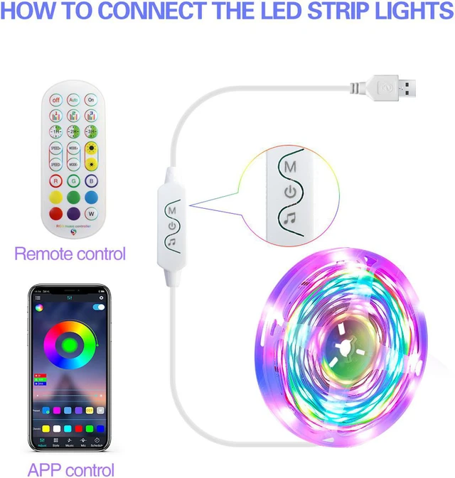 Alt view image 7 of 7 - Smart Led Strip Lights 24.6ft Marquee RGBIC Bluetooth Led Strip Lights 5050 APP Control Music Sync Time Setting Color Changing Led Light Strips with 24 Keys Remote Controller for Bedroom,Room,Home Dec