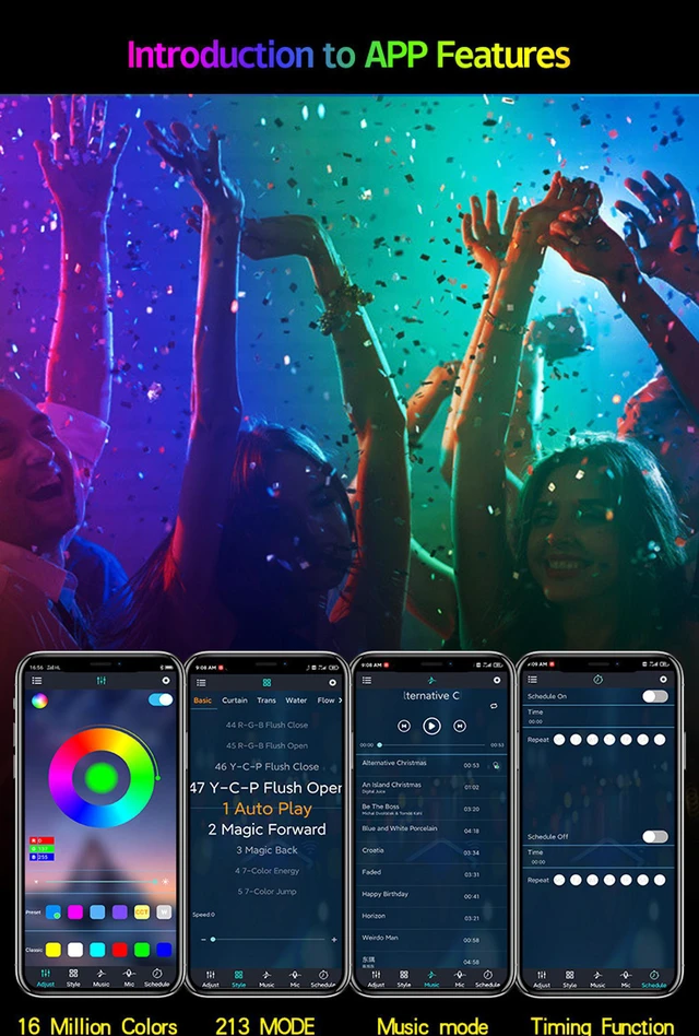 Alt view image 3 of 7 - Smart Led Strip Lights 24.6ft Marquee RGBIC Bluetooth Led Strip Lights 5050 APP Control Music Sync Time Setting Color Changing Led Light Strips with 24 Keys Remote Controller for Bedroom,Room,Home Dec