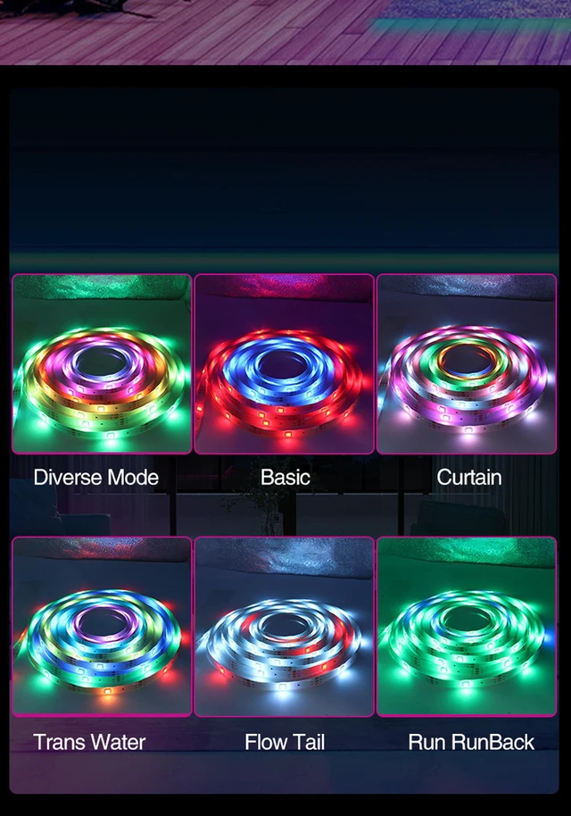 Alt view image 6 of 7 - Smart Led Strip Lights 24.6ft Marquee RGBIC Bluetooth Led Strip Lights 5050 APP Control Music Sync Time Setting Color Changing Led Light Strips with 24 Keys Remote Controller for Bedroom,Room,Home Dec