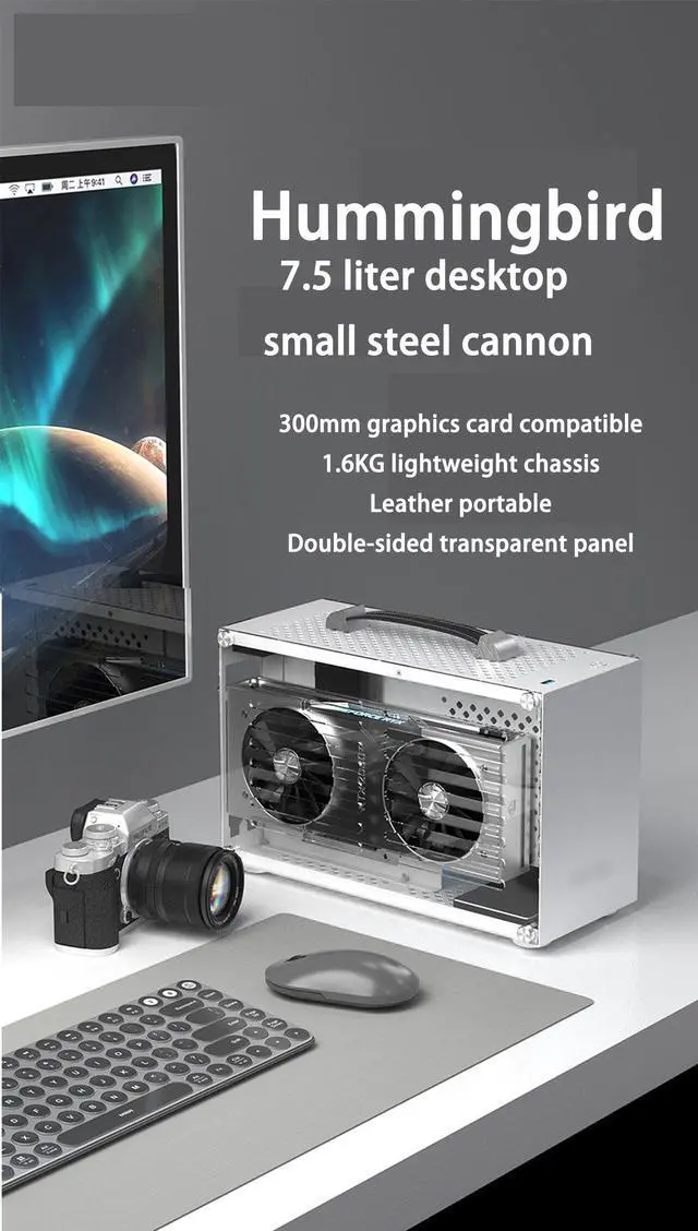 Alt view image 2 of 7 - Computer Case With USB 3.0 Mini Tower ITX ATX Case PC Gaming PC Case SFX Power Supply Computer Shell Cases Desktop Case,Three-Dimensional Cooling Air Duct,Leather Carrying Handle(PC Case ONLY)