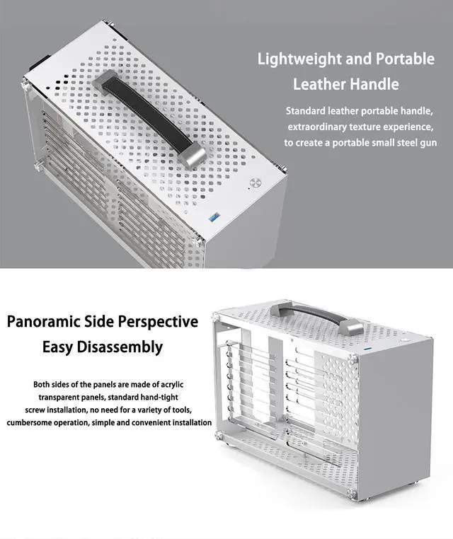 Alt view image 6 of 7 - Computer Case With USB 3.0 Mini Tower ITX ATX Case PC Gaming PC Case SFX Power Supply Computer Shell Cases Desktop Case,Three-Dimensional Cooling Air Duct,Leather Carrying Handle(PC Case ONLY)