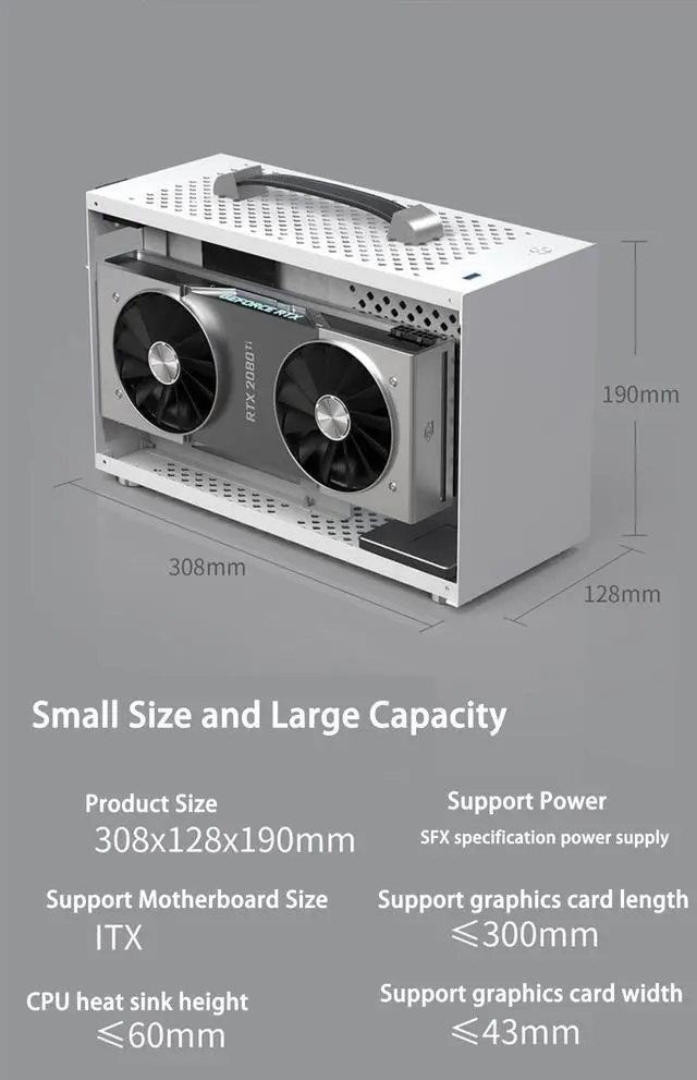 Alt view image 3 of 7 - Computer Case With USB 3.0 Mini Tower ITX ATX Case PC Gaming PC Case SFX Power Supply Computer Shell Cases Desktop Case,Three-Dimensional Cooling Air Duct,Leather Carrying Handle(PC Case ONLY)