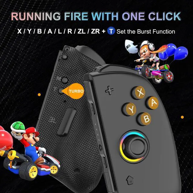 Alt view image 5 of 7 - Joypad Switch Controller for Nintendo Switch/Switch Lite,Replacement for Joypad Controller,Wireless L/R Joypad Controller,Joystick for Switch Support 8 Color Adjustable Light,Wake-up Function,Turb