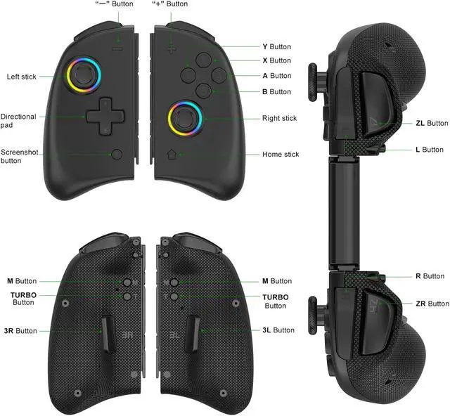 Alt view image 7 of 7 - Joypad Switch Controller for Nintendo Switch/Switch Lite,Replacement for Joypad Controller,Wireless L/R Joypad Controller,Joystick for Switch Support 8 Color Adjustable Light,Wake-up Function,Turb