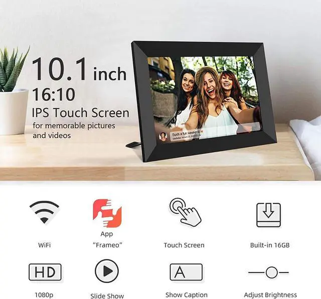 Alt view image 4 of 7 - WiFi Digital Photo Frame FRAMEO 10.1 Inch Smart 1280x800 IPS LCD Touch Screen, Auto-Rotate Portrait and Landscape, Built in 16GB Memory, Share Moments Instantly via Frameo App from Anywhere