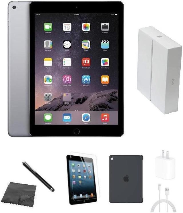 Apple iPad Air 2 A1567 (WiFi + Cellular Unlocked) 64GB Space Gray Bundle w/  Case, Box, Tempered Glass, Stylus, Charger