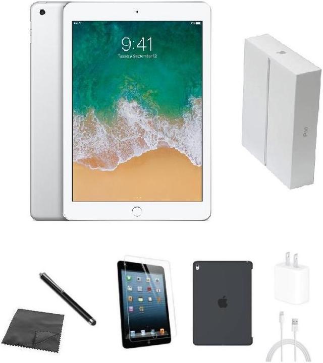 Apple iPad 5th Gen A1823 (WiFi + Cellular Unlocked) 32GB Silver Bundle w/  Case, Box, Tempered Glass, Stylus, Charger