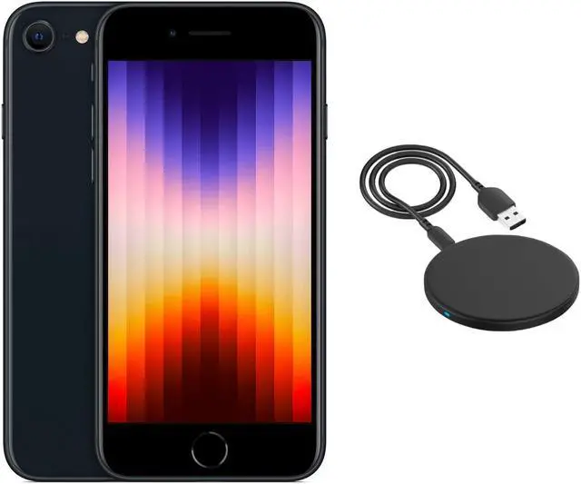 Main image of Apple iPhone SE (3rd Gen) A2595 (Fully Unlocked) 64GB Midnight (Grade B) w/ Wireless Charger