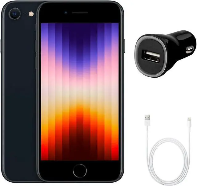 Main image of Apple iPhone SE (3rd Gen) A2595 (Fully Unlocked) 64GB Midnight (Grade B) w/ Fast Car Charger