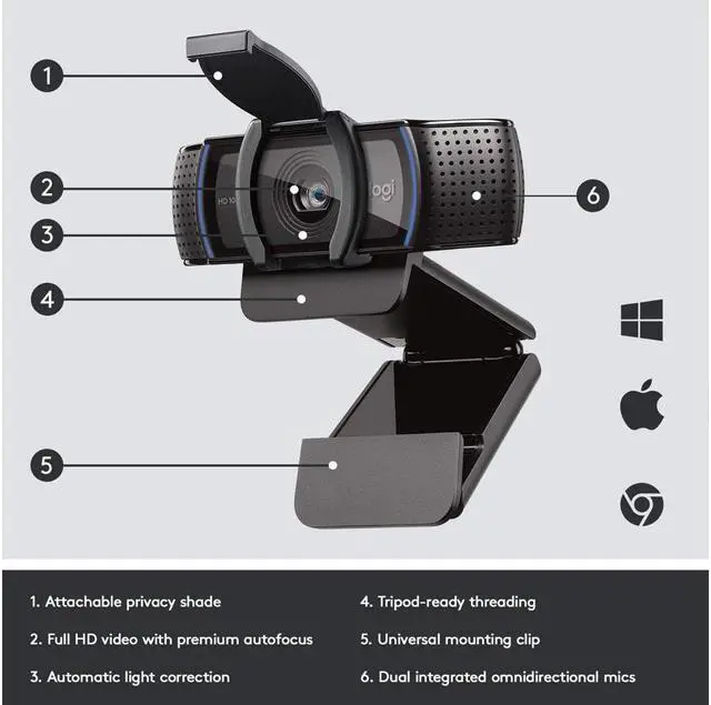 Alt view image 5 of 13 - Logitech C920e Business HD 1920 x 1080 Webcam 2 Megapixels Black (960-001384)
