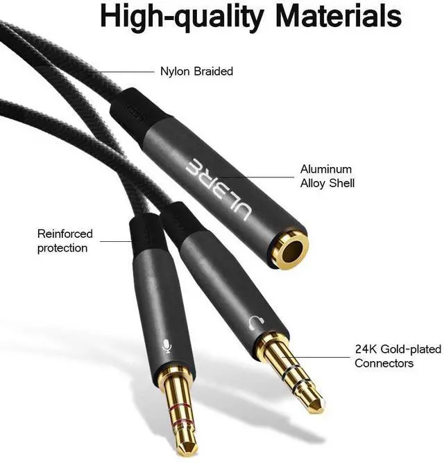 Alt view image 3 of 7 - Headphone Splitter for Computer 3.5mm Female to 2 Dual 3.5mm Male Headphone Mic Audio Y Splitter Cable Microphone Stereo Jack Earphones Port Cord Gaming Headset to PC Laptop