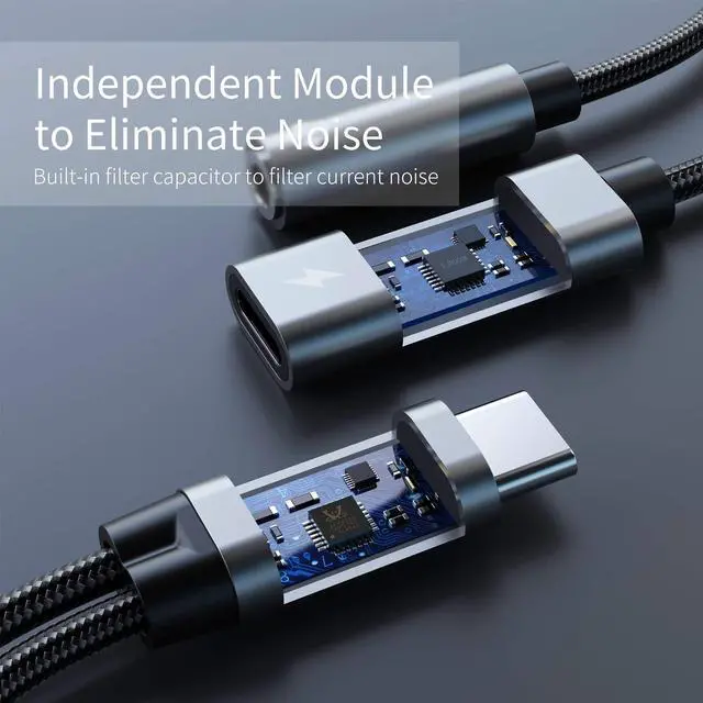 Alt view image 6 of 7 - Subynanal USB c to 3.5mm Headphone and Charger Adapter,2 in-1 USB C PD 3.0 Charging Port to Aux Audio Jack and Fast Charging Dongle Cable Cord (2 Ports-Gray)