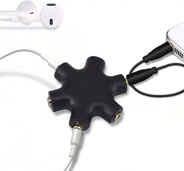 Alt view image 3 of 6 - Headphone Splitter - 5-Jack 3.5mm Audio Stereo Adapter for Headsets, Earbuds, Earphones - 1 Male to 4 Female With Stereo Cable