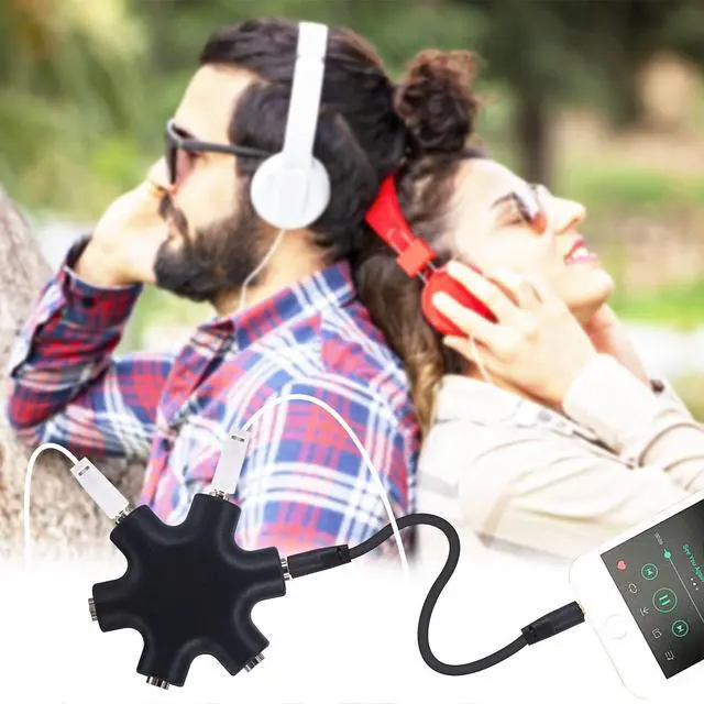 Alt view image 4 of 6 - Headphone Splitter - 5-Jack 3.5mm Audio Stereo Adapter for Headsets, Earbuds, Earphones - 1 Male to 4 Female With Stereo Cable
